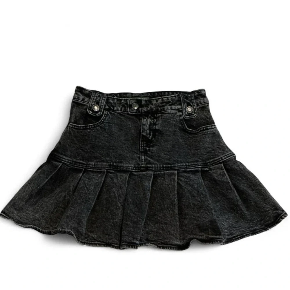 Wild Fable Mini Skirt Womens 2 Black Excellent Acid Wash Pleated Y2K Denim Skirt